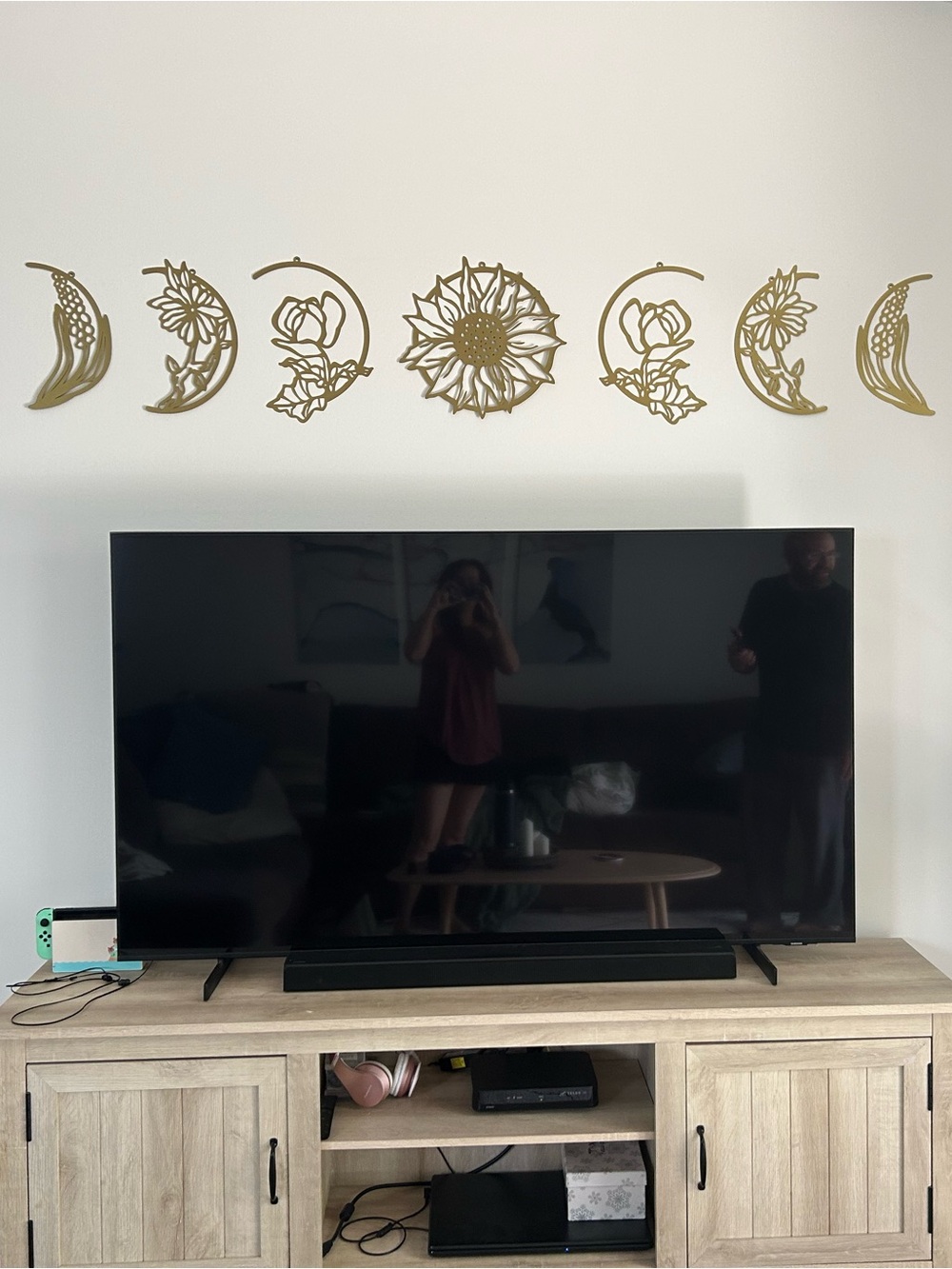 Gold Floral Moon Metal Wall Art Set - Home Wall Decor